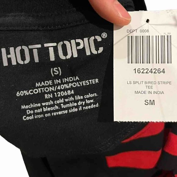 Custom Distressed Red & Black Striped Split Long Sleeve Shirt Men’s Small - Picture 3 of 3